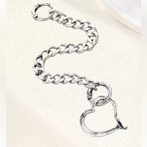 Stainless Steel Heart Bracelet Chain Link Boho Hammered Statement Piece - Picture 3 of 6